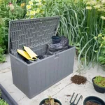 ⁦صندوق تخزين خارجي رمادي HDPE – سعة 397 لتر – 123 × 63 × 65 سم⁩ - الصورة ⁦3⁩