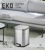 ⁦EKO | سلة نفايات بدعاسة من ستانلس ستيل – سعة 6 لتر – أسود مطفي⁩ - الصورة ⁦3⁩