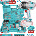 TOTAL 126 Pcs Cordless Impact Wrench Tools Set – 1350Nm Torque, 3/4" Drive, 20V + Accessories (THKTHP31262)
