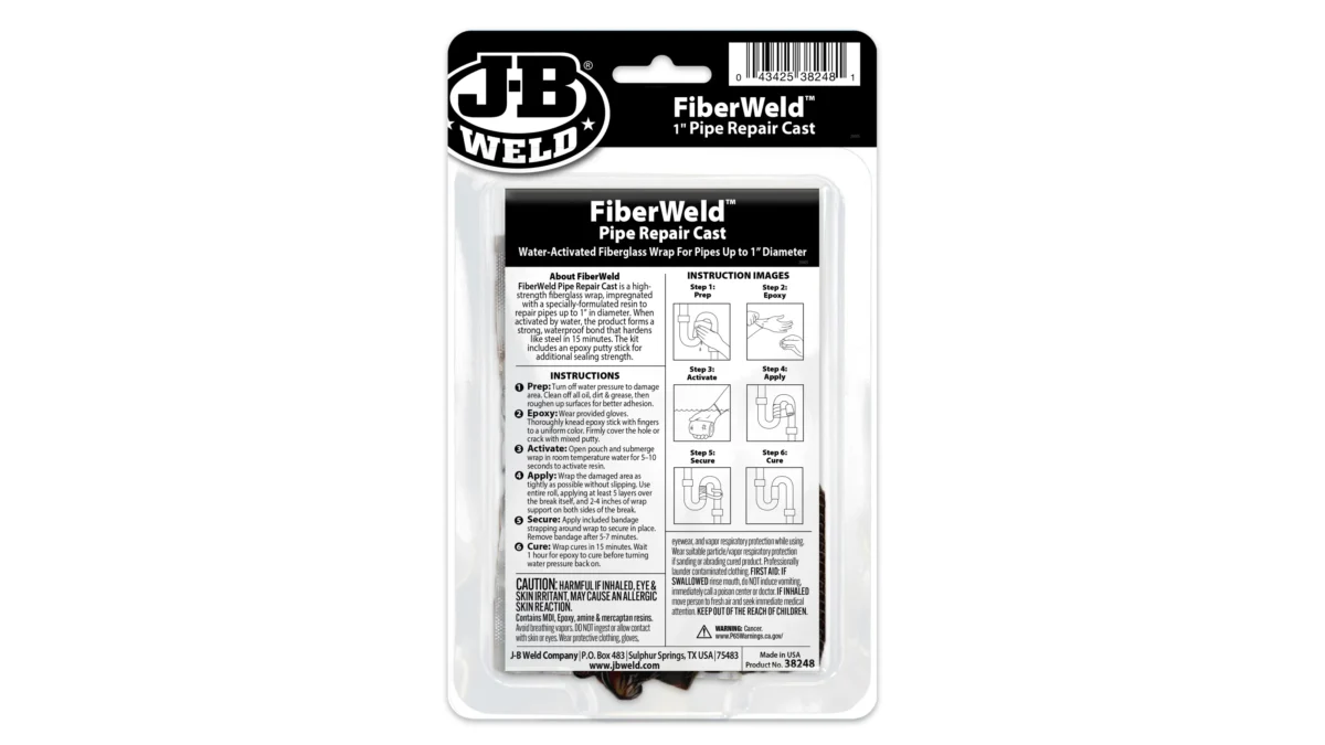 ⁦FiberWeld™ | شريط لتصليح المواسير 1 إنش – فايبرغلاس مع معجون إيبوكسي (500 PSI)⁩ - الصورة ⁦2⁩