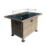 Heat-Resistant Fire Pit Table with Glass Surface and Metal Base – Gray Steel Design