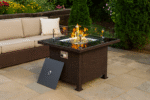 Square Tile Top Gas Fire Pit Table – Brown Steel Frame with Glass Beads & Windscreen - Image 4