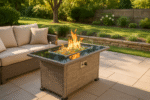 Heat-Resistant Fire Pit Table with Glass Surface and Metal Base – Gray Steel Design - Image 3