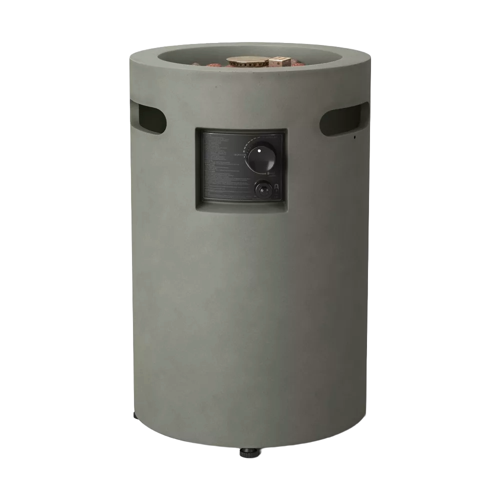 25" Pipestone Outdoor Column Fire Pit – Gray, 30,000 BTU Propane Heater