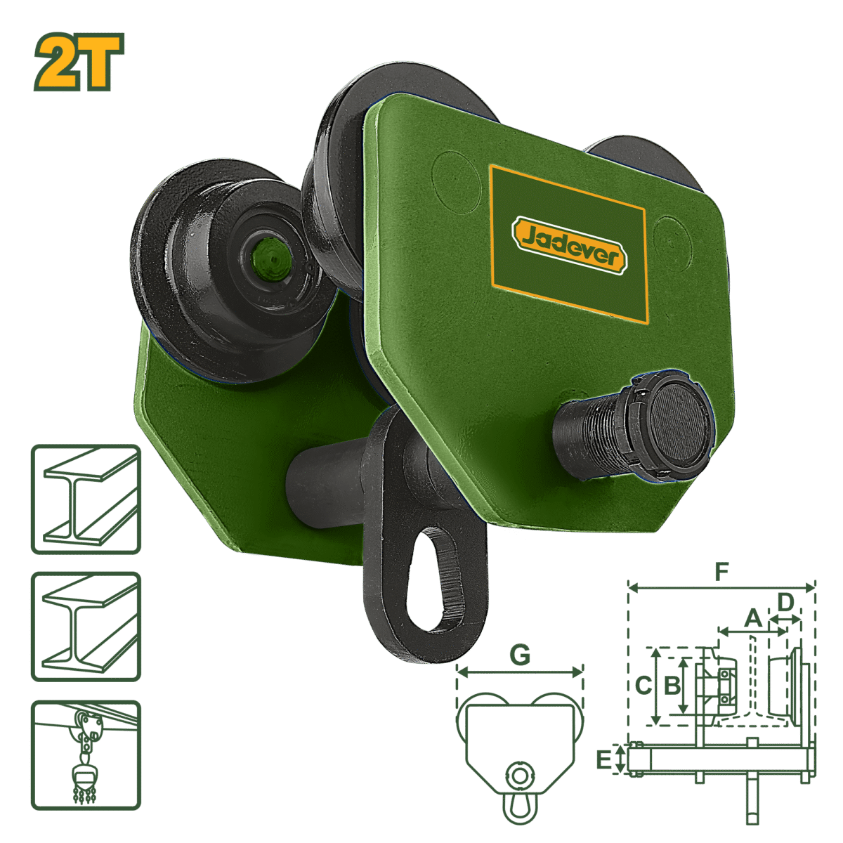JADEVER Hand Push Manual Trolley – 2 Ton Capacity | Adjustable Beam Width 94–124mm (JDCK4520)