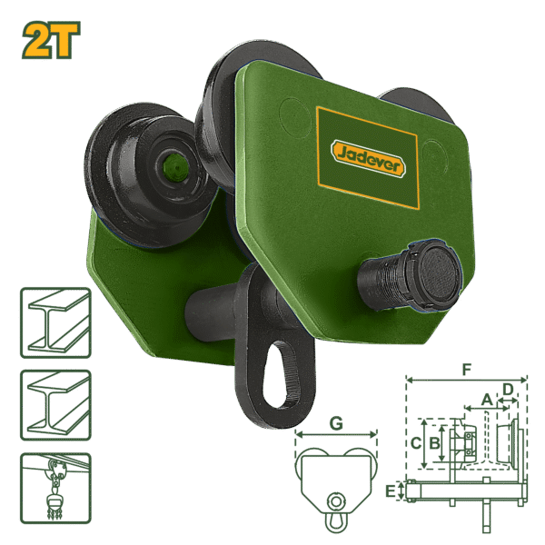 JADEVER Hand Push Manual Trolley – 2 Ton Capacity | Adjustable Beam Width 94–124mm (JDCK4520)