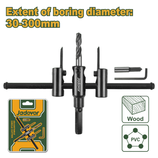 JADEVER Adjustable Circle Cutter – 30mm to 300mm Cutting Diameter (JDKJ9K03)