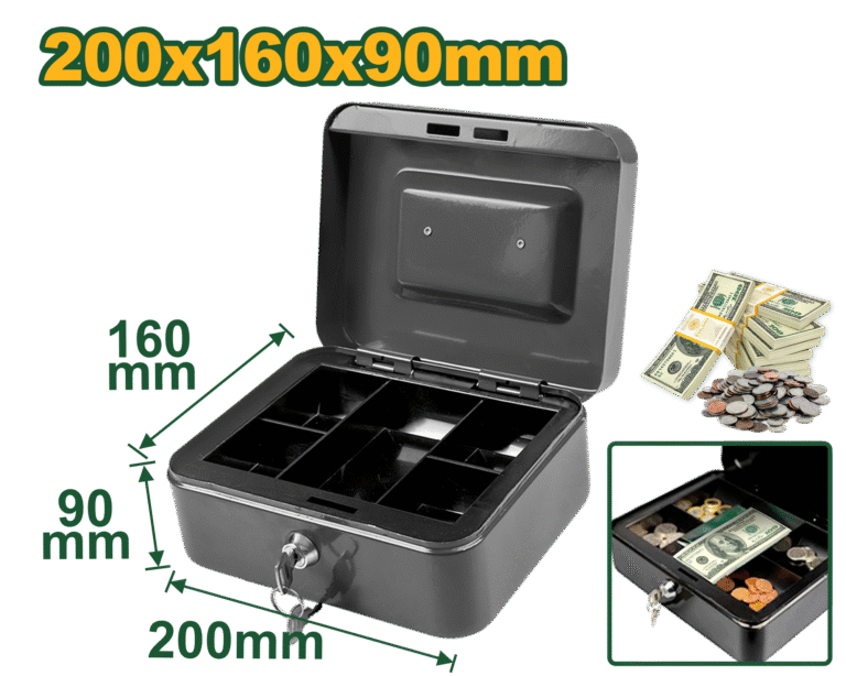JADEVER Cash Box with 5 Compartments & Key Lock | 20x16x9cm | 2.9L Capacity (JDQQX2H03)