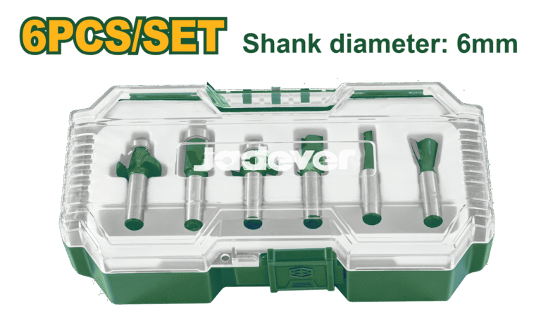 JADEVER 6 Pcs Router Bits Set – 6mm Shank with Core, Round, Straight, Flush Trim, and Dovetail Bits (JDRKSR0106)