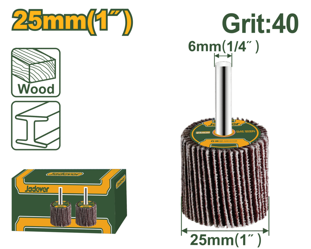 JADEVER Flap Wheel with Shaft – 25x25x6mm, 40# Grit (JDYW2501)