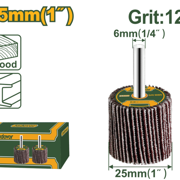 JADEVER Flap Wheel with Shaft 25mm x 25 x 6mm – Grit 120# (JDYW2504)