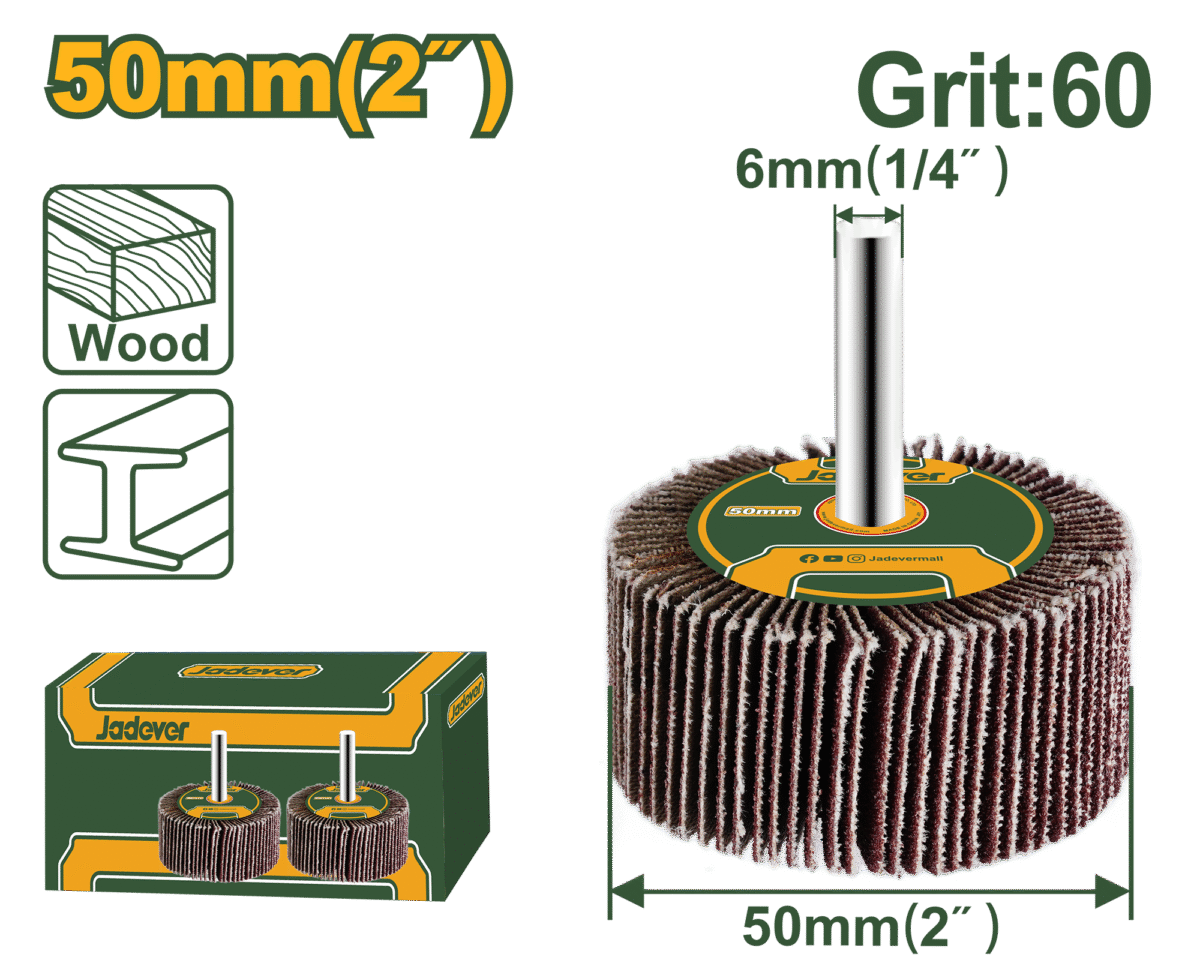 JADEVER Flap Wheel with Shaft 50 x 25 x 6mm – Grit 60# (JDYW5002)
