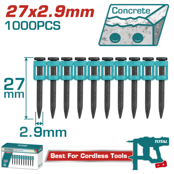 TOTAL Continuous Firing Nails 27mm – 60# Steel 1000pcs/Box (TAC02271)