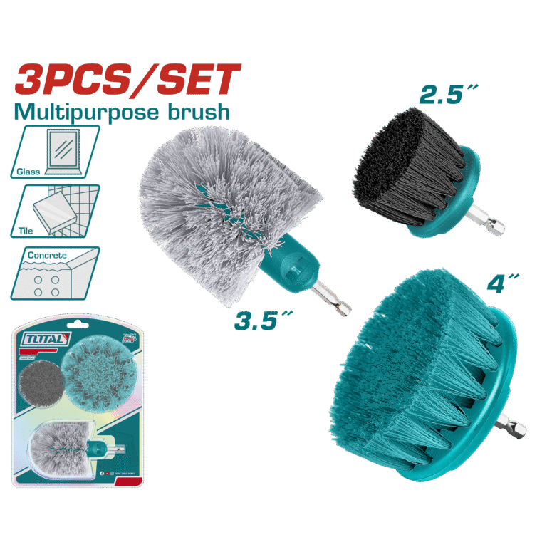 TOTAL 3 Pcs Multipurpose Brush Set – 1/4" Hex Shank (TACB0301)