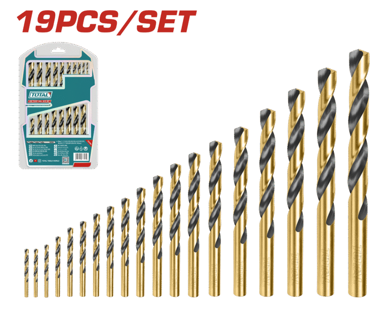 TOTAL 19 Pcs HSS Twist Drill Bits Set – 1mm to 10mm (TAKSDB9195)
