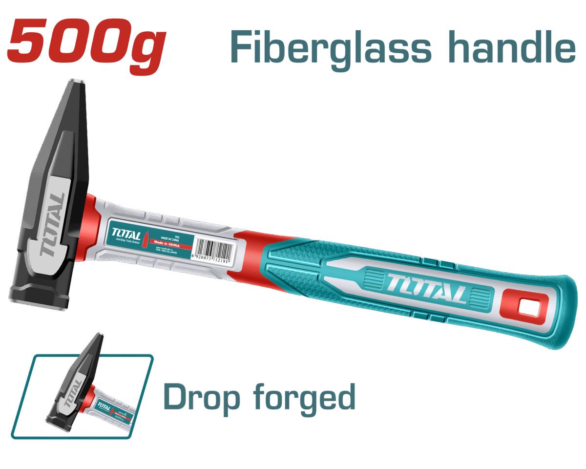 TOTAL Machinist Hammer 500g – Fiberglass Handle, Drop-Forged Head (THMH62500)