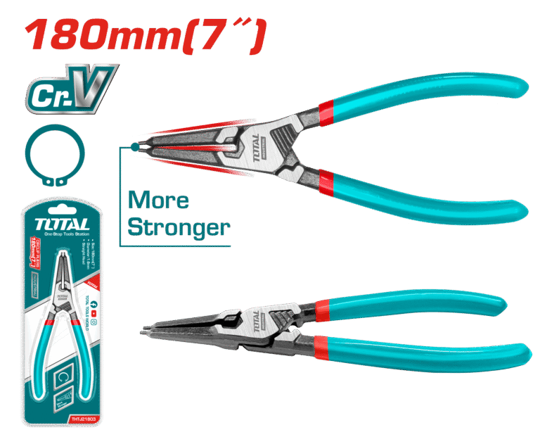 TOTAL Circlip Pliers – Straight Head Internal Type 180mm | 7" Cr-V Steel (THTJ21803)