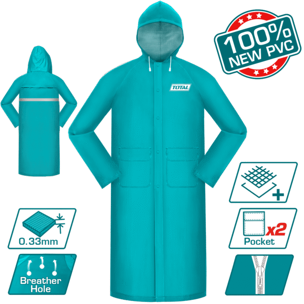 TOTAL Rain Coat – PVC + Polyester, Waterproof with Reflective Strip (THTRC031)