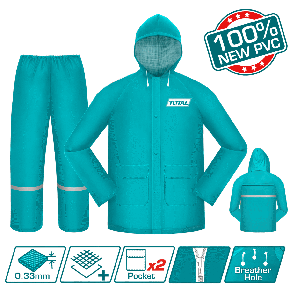 TOTAL Rain Suit – PVC + Polyester, Waterproof with Reflective Strip (THTRS031)