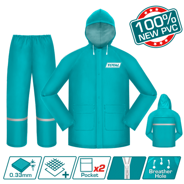 TOTAL Rain Suit – PVC + Polyester, Waterproof with Reflective Strip (THTRS031)