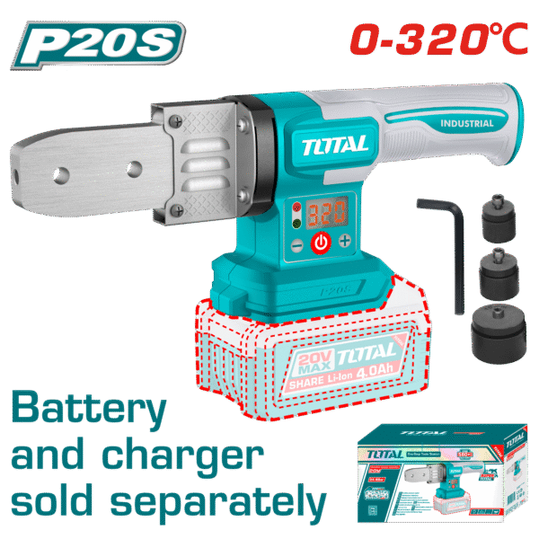 TOTAL Cordless Plastic Tube Welding Tool 20V – 320℃ Adjustable Temperature - Battery & Charger Sold Separately (TWTLI2018)