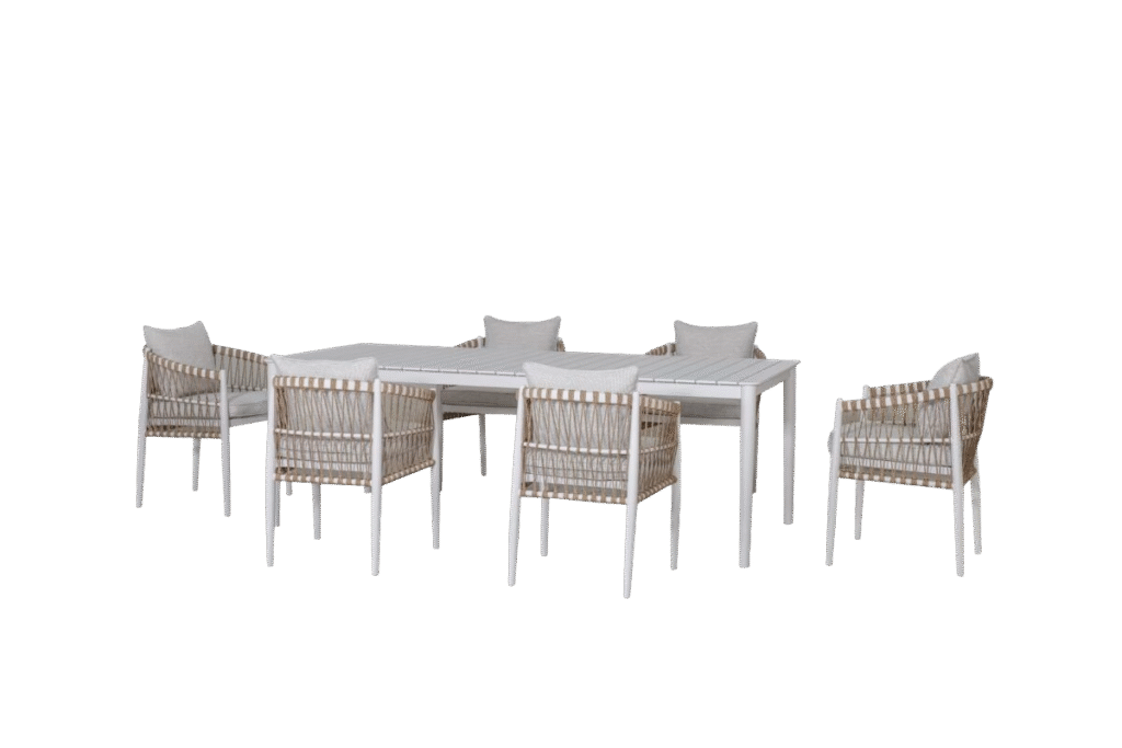 Outdoor Dining Set – 6-Seater Aluminum & Handwoven Rattan, Weather-Resistant Table and Chairs