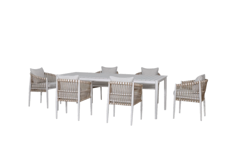 Outdoor Dining Set – 6-Seater Aluminum & Handwoven Rattan, Weather-Resistant Table and Chairs