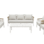 7-Seater Outdoor Sofa Set – Aluminum Frame with Twisted Rattan & Cushions, Includes Coffee Table