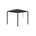برجولة ألمنيوم 3x3 متر – شرائح علوية قابلة للتعديل مع شاشات شبكية من ثلاث جهات، مطلية بودرة ومقاومة للطقس