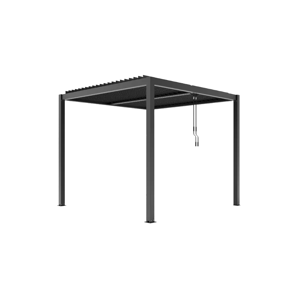 3x3m Aluminum Pergola – Adjustable Louvers & Three-Sided Mesh Screens, Powder-Coated, Weather-Resistant