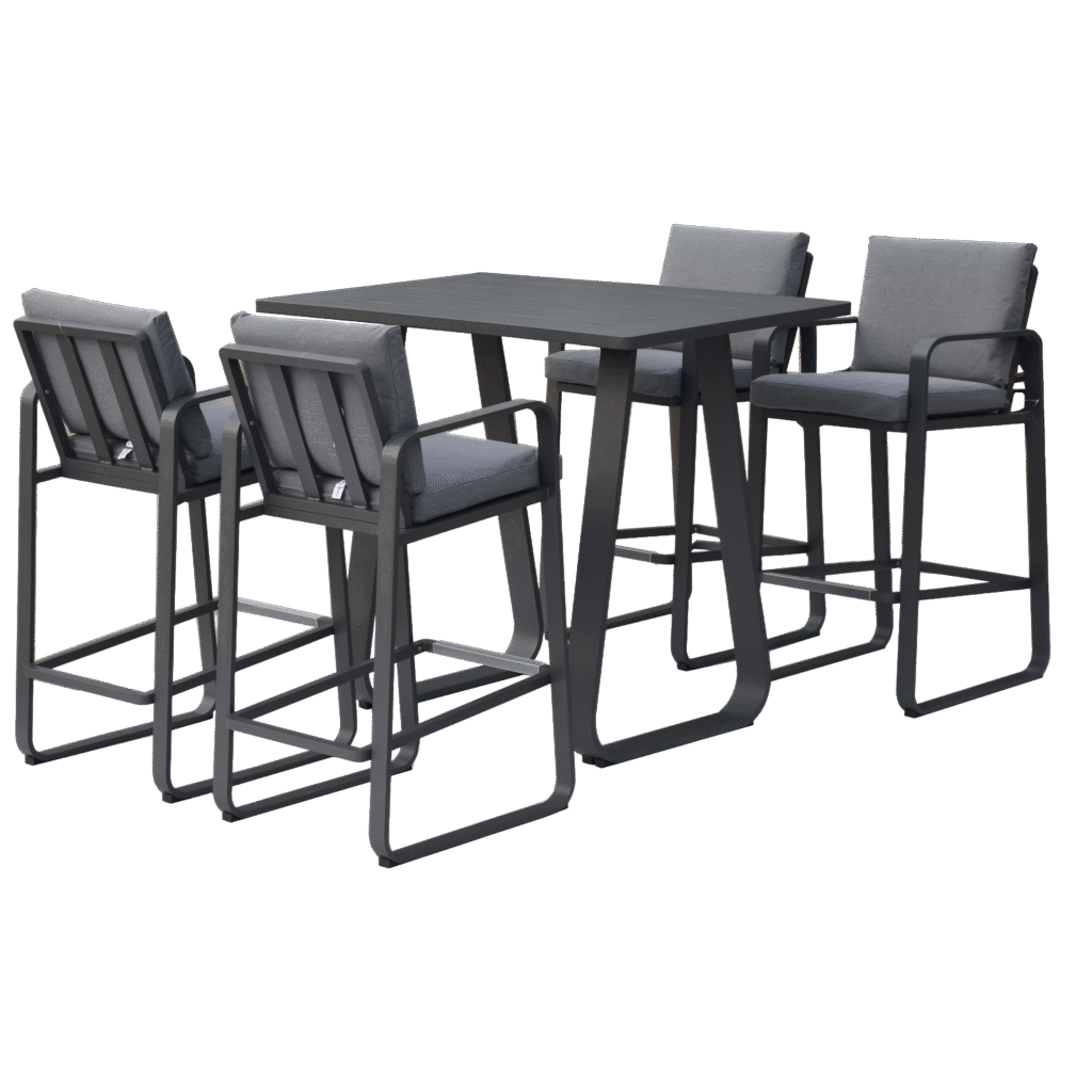 Outdoor Aluminum Bar Set – Weather-Resistant Bar Table & 4 Cushioned Bar Chairs, Powder-Coated Anthracite