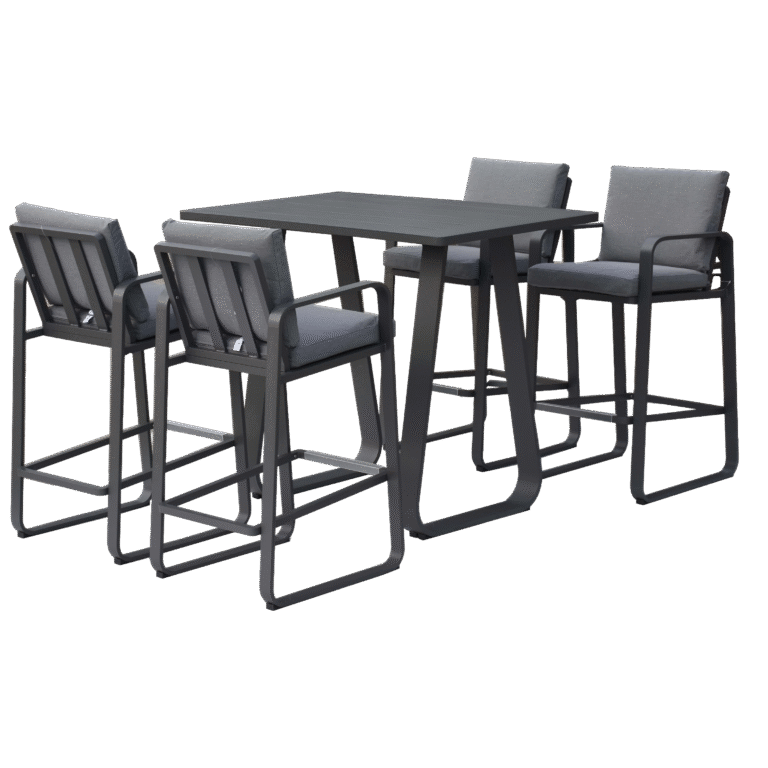 Outdoor Aluminum Bar Set – Weather-Resistant Bar Table & 4 Cushioned Bar Chairs, Powder-Coated Anthracite