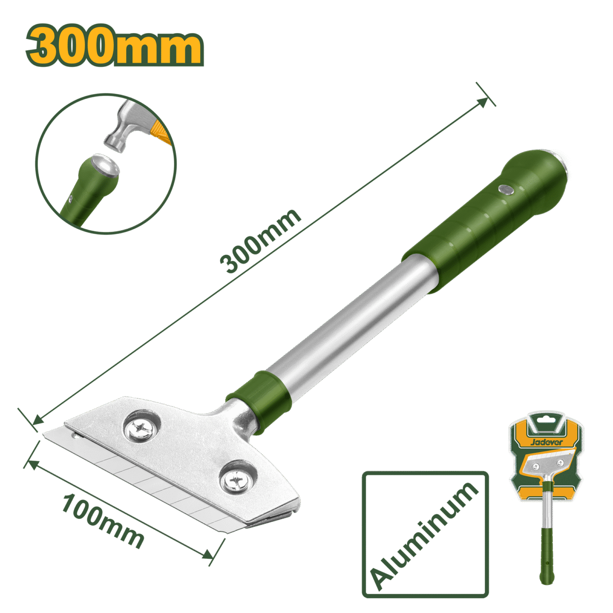 JADEVER Metal Scraper – 300mm Length, Aluminum Alloy Plate, 18×100mm Blade (JDGS1630)