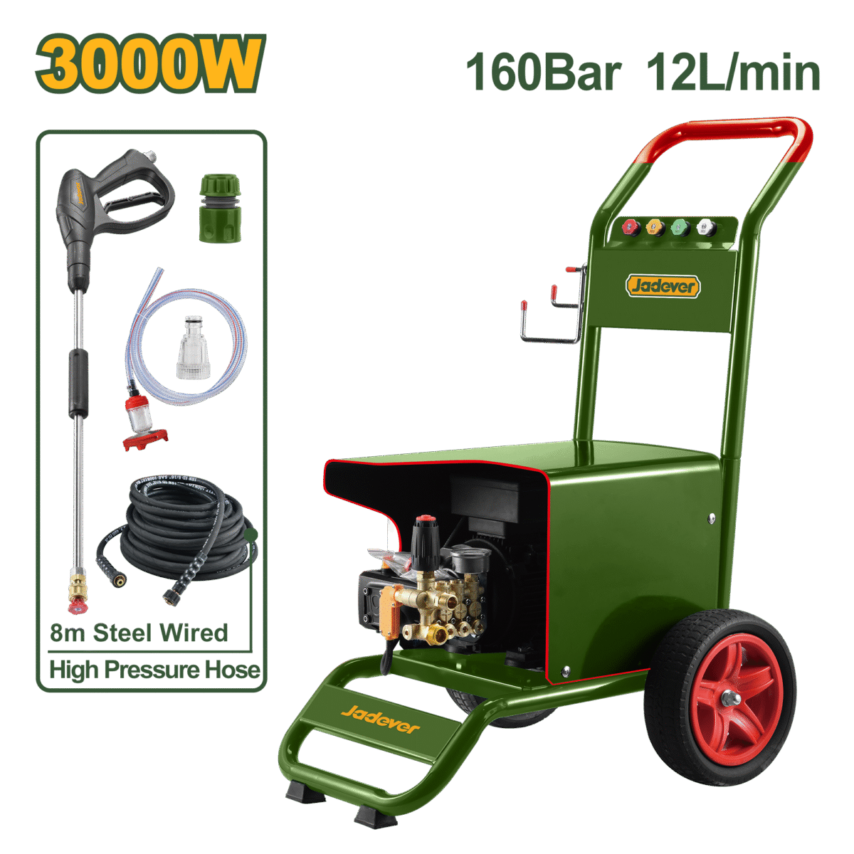 JADEVER High Pressure Washer for Commercial Use – 3000W, 160 Bar, 12 L/min, Induction Motor (JDHP5A31)