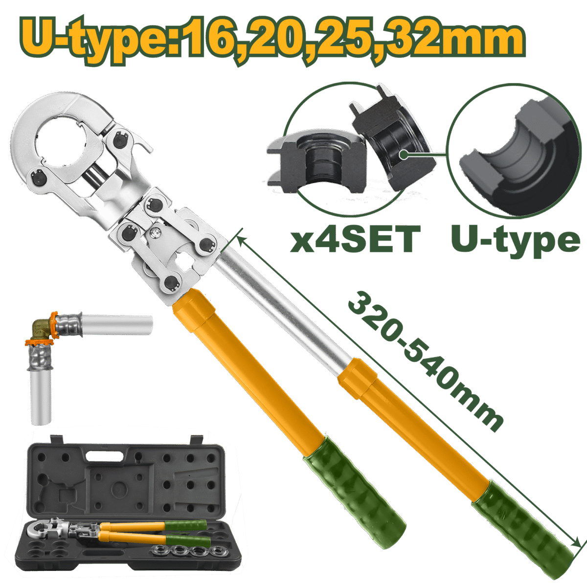 JADEVER U-Type Manual Press Tool – Clamping Range Ø16–32mm, 40KN Force, 360° Rotating Head (JDHT1D32)