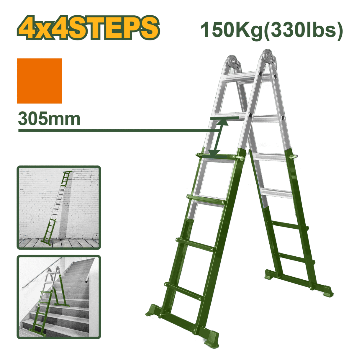 سلم متعدد الاستخدام معدن وألمنيوم – 4×4 درجات، طول 4460مم، حمولة 150كغ من جادايفر (JDLD7H16)