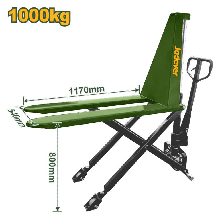 JADEVER Scissor Lift Pallet Truck – 1000kg Capacity, 85–800mm Fork Height, PU Wheels (JDNH5R10)
