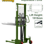 جك طبالي متحرك 1500كغ – ارتفاع شوك 85–1600مم، عرض شوك قابل للتعديل، عجلات PU من جادايفر (JDNK1R15)