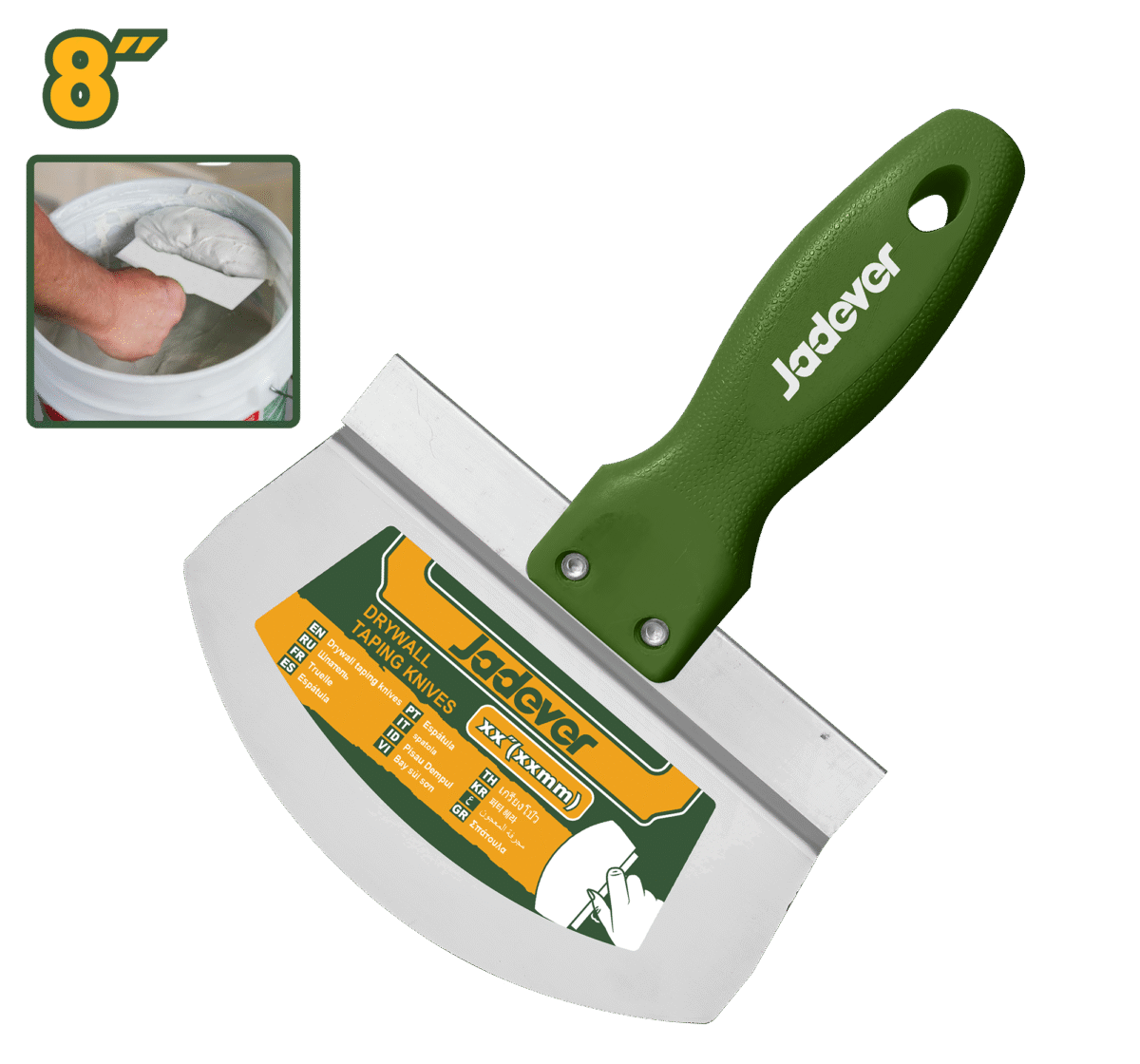 JADEVER Drywall Taping Knife 8″ – Stainless Steel, Contoured Blade for Easy Scooping (JDPT6308)