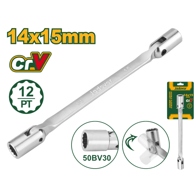 JADEVER Double Flexible Socket Wrench – 14mm & 15mm, 238mm Length, 12-Point Heads (JDTH2E04)