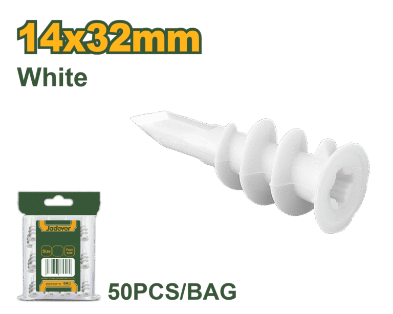 أسافين جبصن بورد برغي 14×32مم – نايلون PA66، لون أبيض، كيس 50 قطعة من جادايفر (JDXTG931)