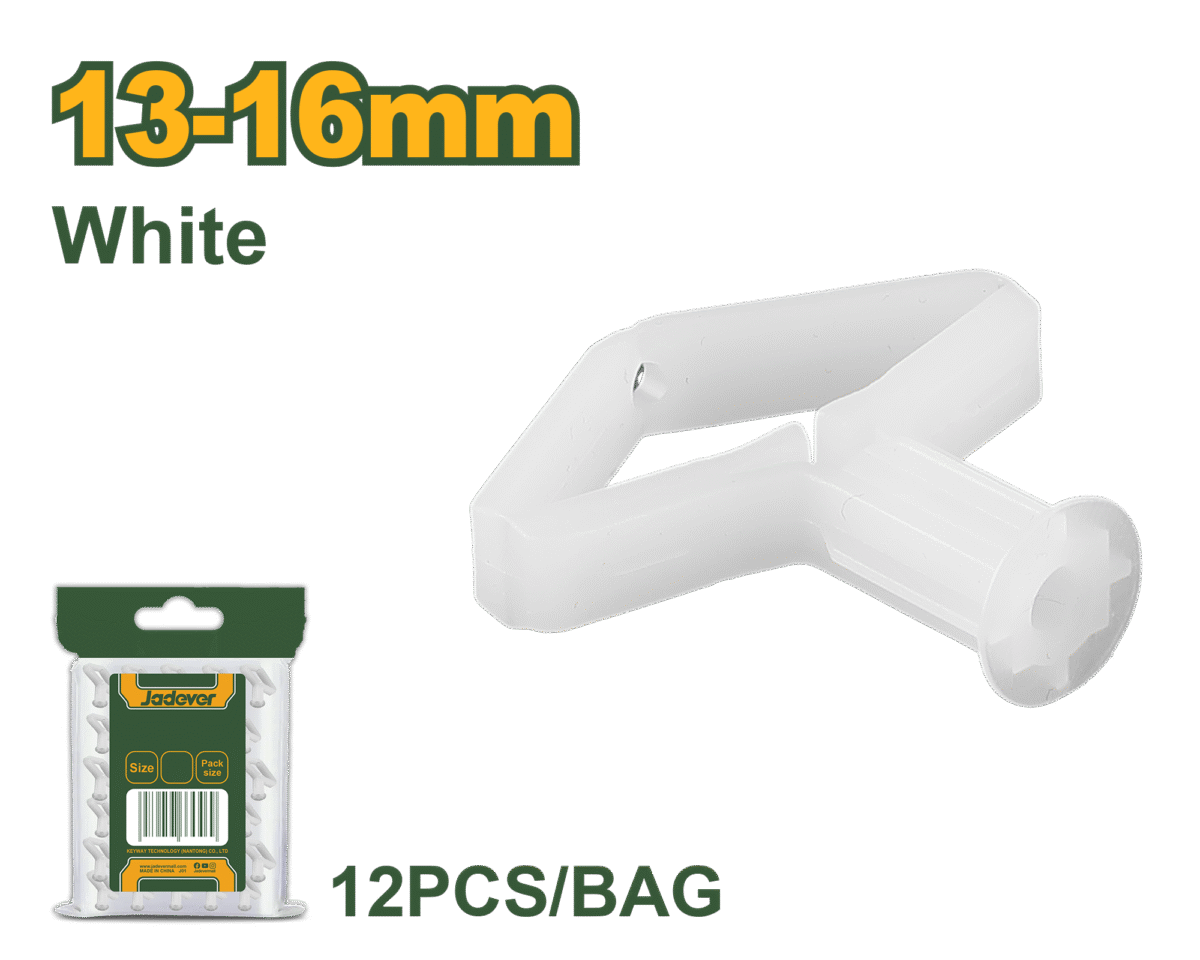 JADEVER Plastic Toggle Anchor – 13–16mm, PE Material, White, Pack of 12 (JDXTI921)