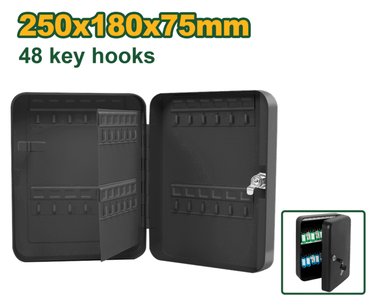 خزانة مفاتيح – سعة 48 مفتاح، مقاس 25×18×7.5سم، صفيح 0.7مم، تثبيت جداري أو أرضي من جادايفر (JDYSX1H02)