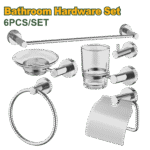 طقم إكسسوارات حمام – 6 قطع من الزنك والستانلس ستيل والزجاج الشفاف من جادايفر (JDZG1516)