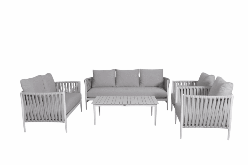7-Seater Outdoor Lounge Sofa Set – Aluminum Frame with Handwoven Polyester Rope & Coffee Table
