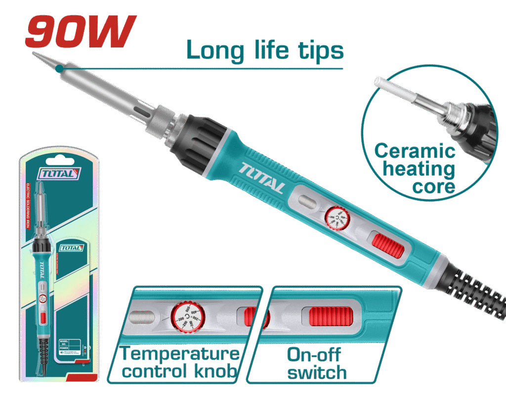 TOTAL 90W Electric Soldering Iron – Adjustable Temperature with Stand (TET01608)