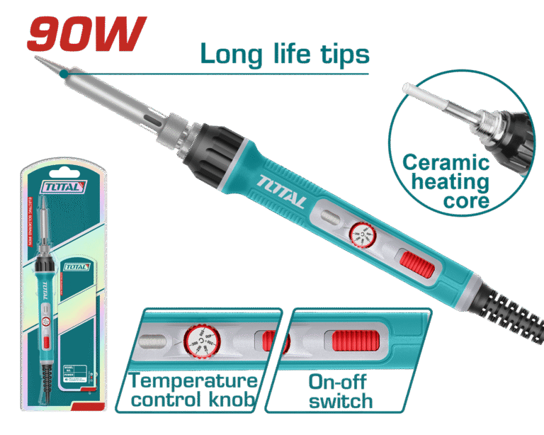 TOTAL 90W Electric Soldering Iron – Adjustable Temperature with Stand (TET01608)