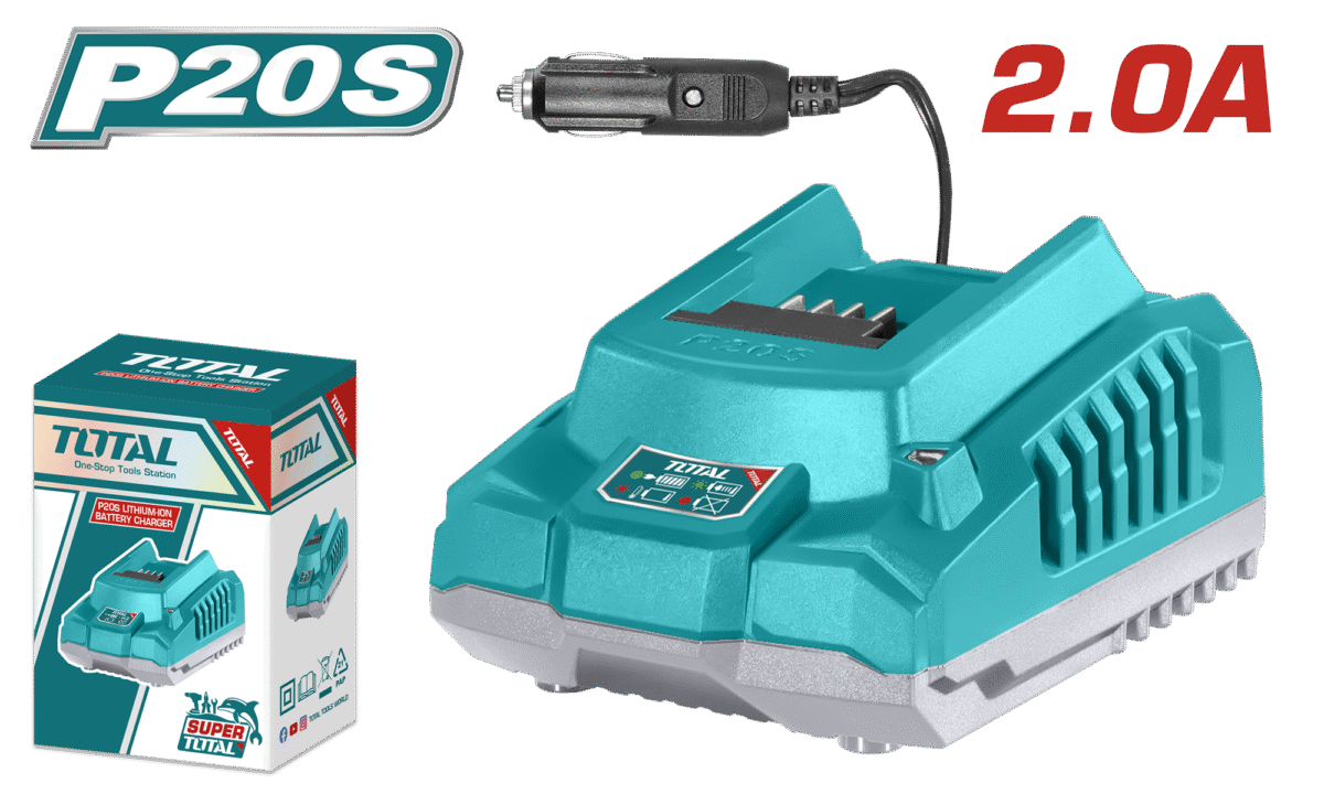 TOTAL P20S Lithium-Ion Car Battery Charger – 12–24V DC Power Supply (TFCLI2012)