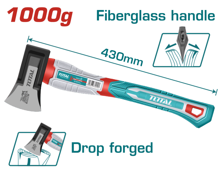 فأس 1000غ – رأس مطروق حرارياً، ستيل كربوني 45#، مقبض فايبرغلاس قوي من توتال (THAX0611000F)