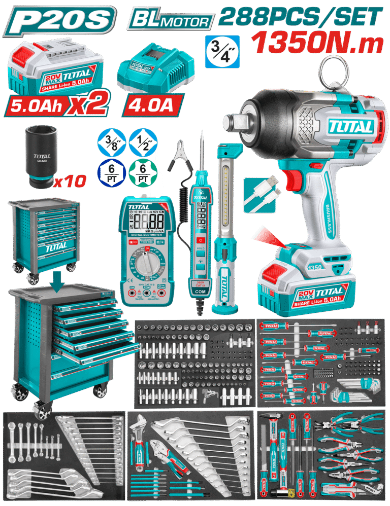 TOTAL 288 Pcs Tool Chest Set with 20V Cordless Impact Wrench (THPTCS82882)